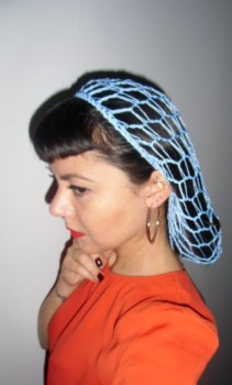 Filet à cheveux snood bleu ciel rétro vintage crochet pinups