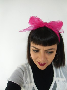 Foulard à cheveux transparent rose fuchsia pinup