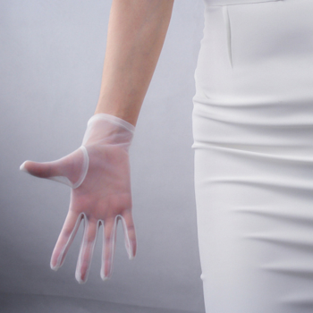 Gants blancs courts 23m transparents en fine résille
