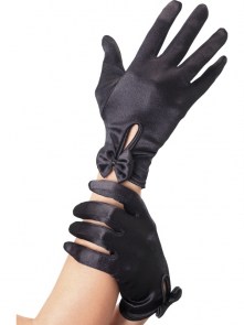 Gants courts satinés à noeudsaux poignets pour pinups