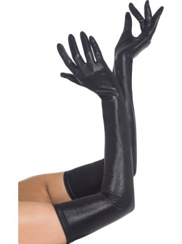 Gants fetish longs noirs 50cm effet mouillé wetlook
