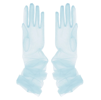 Gants rétro extra longs transparents en tulle bleus ciel