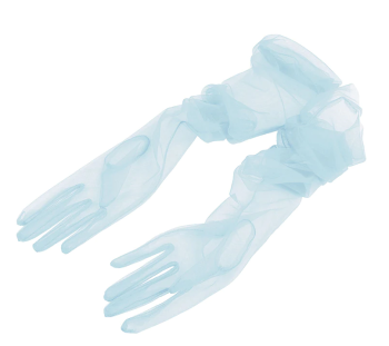 Gants rétro extra longs transparents en tulle bleus ciel