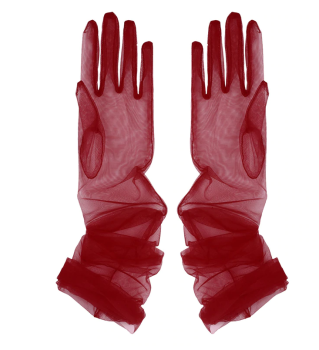 Gants rétro extra longs transparents en tulle bordeaux