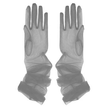 Gants rétro extra longs transparents en tulle gris