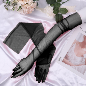 Gants rétro extra longs transparents en tulle noirs