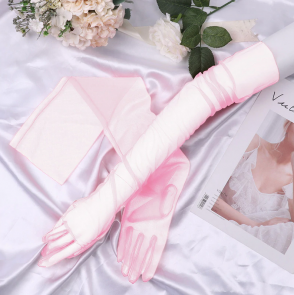 Gants rétro extra longs transparents en tulle roses