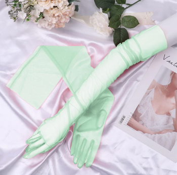 Gants rétro extra longs transparents en tulle verts menthe