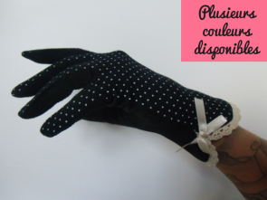 Gants courts tissu à pois noeuds aux poignets pinups