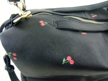 Grand sac à main noir à cerises simili cuir rockabilly pin-up