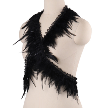 Harnais burlesque noir et long à plumes sexy