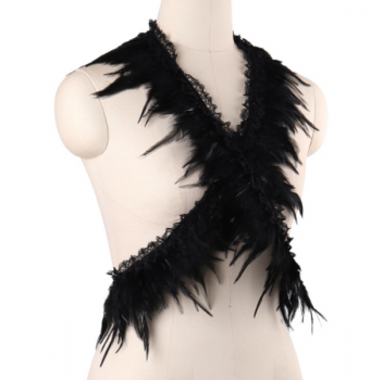 Harnais burlesque noir et long à plumes sexy