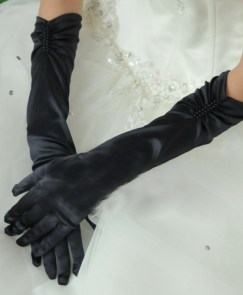 Gants burlesques noirs mi-longs à perles noires sexy