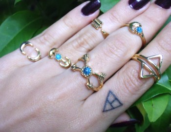 Lot de 6 bagues et phalanges lunes flèches turquoises