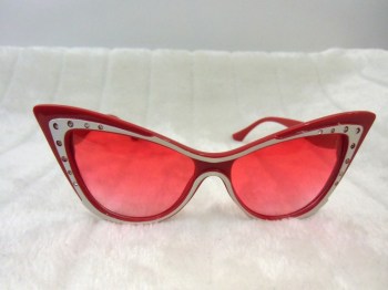 Lunettes de soleil papillon rétro design rouges et blanches strass