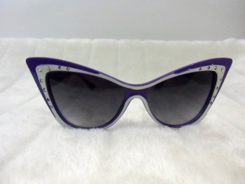 Lunettes de soleil papillon rétro design violettes et blanches strass