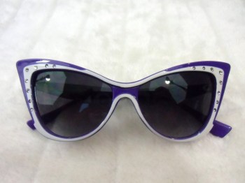 Lunettes de soleil papillon rétro design violettes et blanches strass