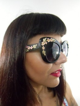 Lunettes de soleil oversize monture fleurs en relief