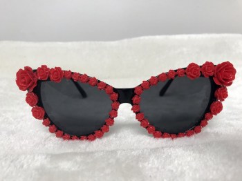 Lunettes de soleil papillon rétro roses rouges