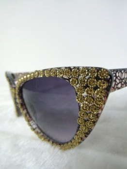 Lunettes de soleil papillon strass dorés pin-up