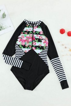 maillot-de-bain-1piece-manches-longues-surf-noir-fleurs-5