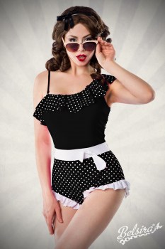 Maillot de bain rétro pin-up 1 pièce asymétrique pois