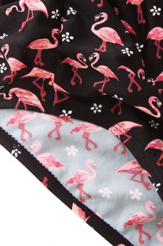 Maillot de bain bikini taille haute noir flamants roses