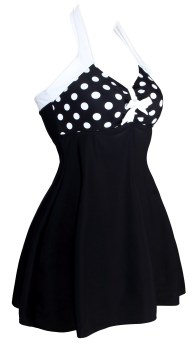 Maillot de bain rétro robe 1 pièce noir à pois