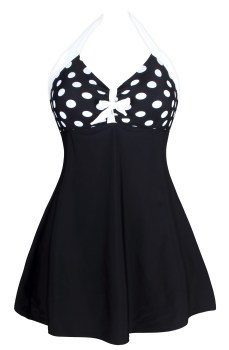 Maillot de bain rétro robe 1 pièce noir à pois