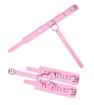 menottes-collier-bdsm-similicuir-rose-2