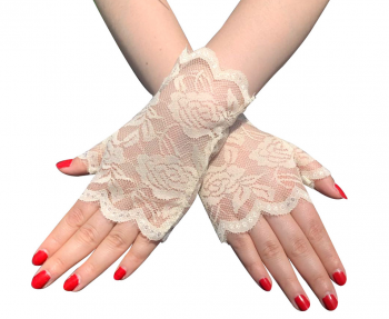 Mitaines manchettes en dentelle beige