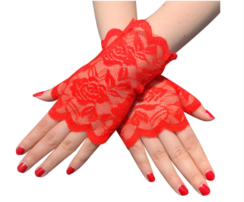 Mitaines manchettes en dentelle rouge