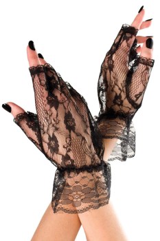 Mitaines gants sans doigts de pinup noires en dentelle