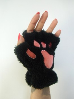 Mitaines pattes d'animal chat coussinet roses en peluche