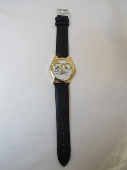 Montre originale tête de chat hipster bracelet noir