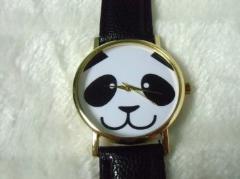 Montre originale tête de panda mignon bracelet noir