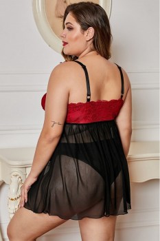 nuisette-grande-taille-dentelle-rouge-mesh-noir-LC31393-2-2