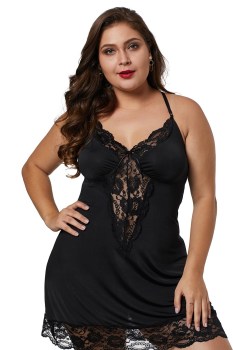 Nuisette bi-matière noire grande taille stretch dentelle