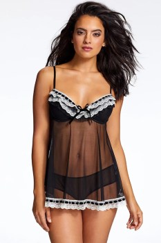 nuisette-noire-transparente-froufrous-blancs