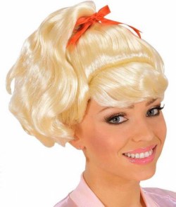Perruque queue de cheval blonde Sandy Olivia Newton John