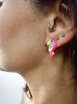 Boucles d'oreilles pin-up oiseaux toucans multicolores