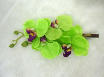 Pince clip à cheveux branche d'orchidées vertes