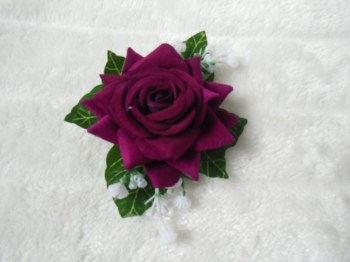 Pince clip à cheveux broche composition florale rose violet pourpre