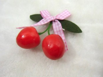 Pince clip à cheveux cerises noeud vichy rose et blanc