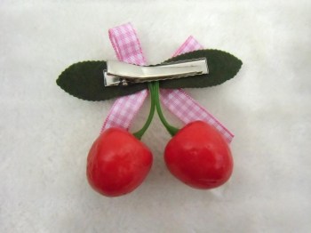 Pince clip à cheveux cerises noeud vichy rose et blanc