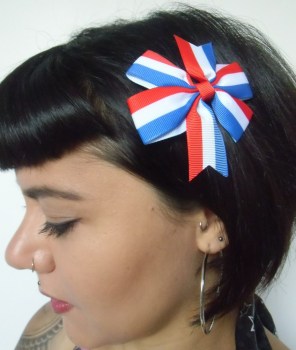 Pince clip à cheveux noeud tissu drapeau français