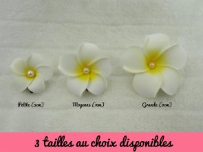 Pince clip à cheveux fleur de frangipane perle 3 tailles