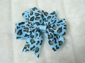 Pince clip à cheveux noeud tissu léopard bleu marron