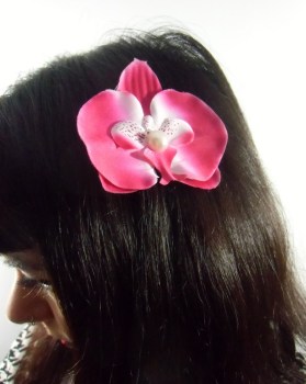 Pince clip à cheveux fleurs d'orchidées à demi-perles