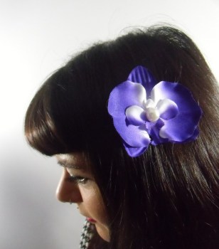 Pince clip à cheveux fleurs d'orchidées à demi-perles